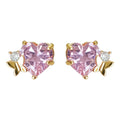 Gold Tone Pink Heart Stone And Butterfly Stud Earrings view 5