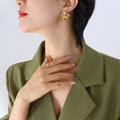 Bold Camellia Flower Stud Earrings Gold Steel Tone view 1