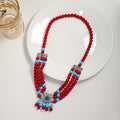 Multi Strand Bead Necklace Silver Filigree Turquoise Red view 1