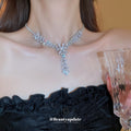 Silver Tone Leaf Crystal Y Necklace And Long Drop Earring Options view 4