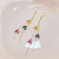 Multicolor Three Flower Gold Chain Long Hook Earrings view 4