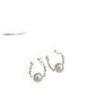 Silver Tone Cube and White Pearl Open Hoop Stud Earrings view 5