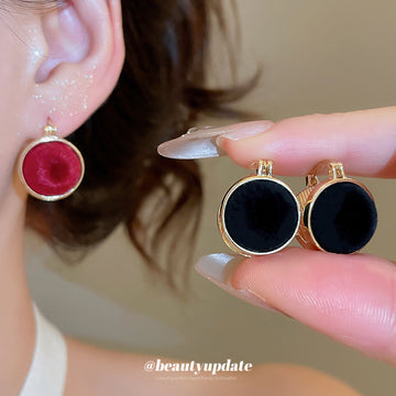 Black and Red Flocked Round Hoop Drop Earrings