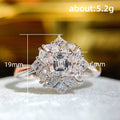 Emerald Cut Crystal Floral Halo Ring in Silver Tone view 5