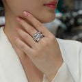 Silver Multi Band Geometric Clear Stone Ring Sizes 6-10 view 3