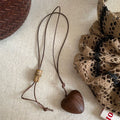 Brown Wood Grain Heart Pendant Cord Necklace Jewelry view 6