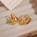 Gold Tone Folded V Shape Chunky Polished Hoop Earrings view 3