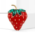 Red Enamel Strawberry Brooch With Green Crystal Leaves view 2
