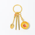 Mini Bowl Spoon Chopsticks Keychain Gold Silver Cord Options view 5