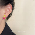 Magenta Dragon Fruit Enamel Stud Earrings Lime Green Spikes view 2