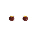Dark Red Persimmon Gold Leaf Novelty Small Stud Earrings view 5