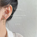 Gold Openwork Rose Drop Stud Earrings Blue Crystal Accents view 4