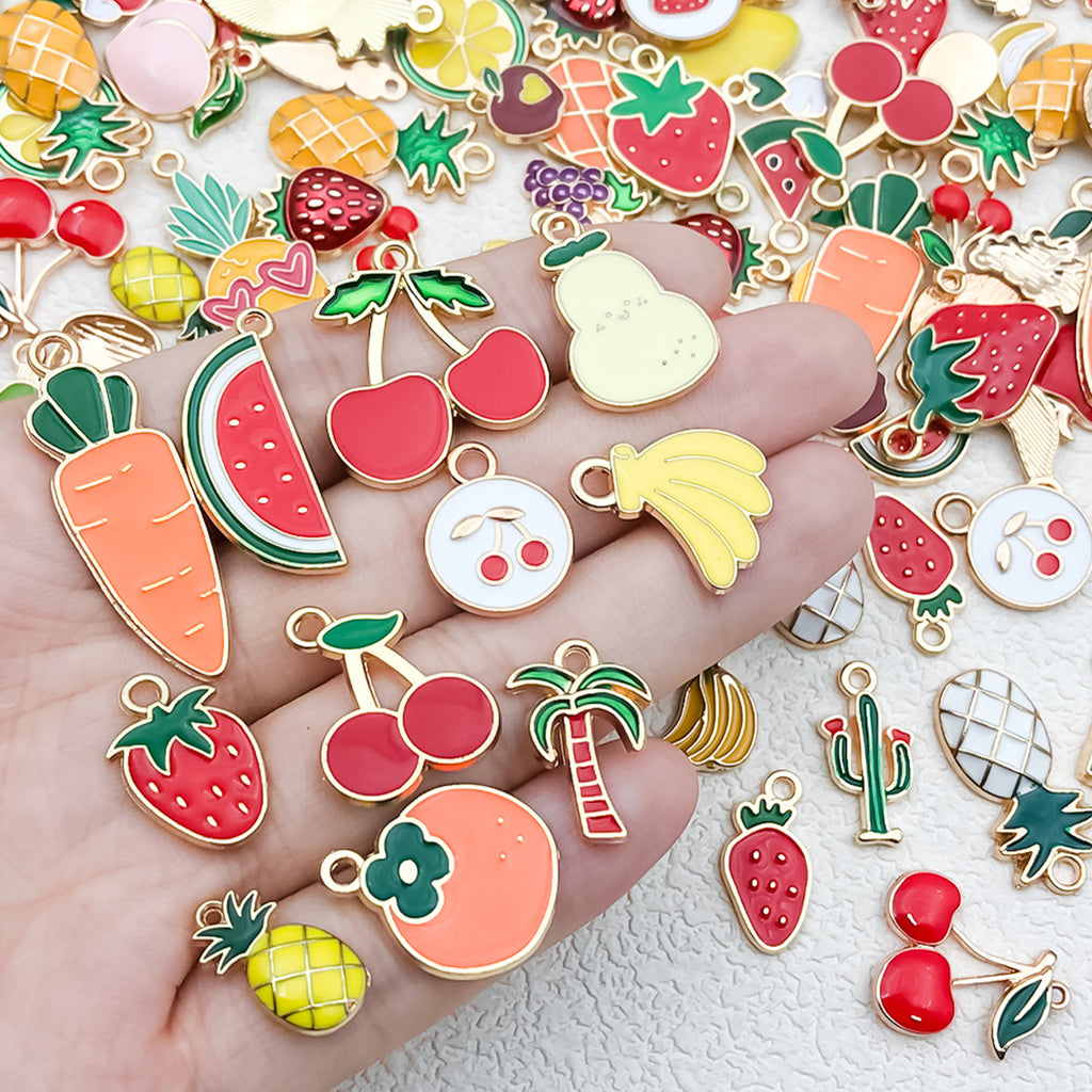 Acrylic Enamel Fruit Cherry Strawberry Lemon Charm Pendant for DIY Necklace Keychain Accessories