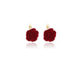 Burgundy Rose Flower Statement Long Dangle Hook Earrings view 5