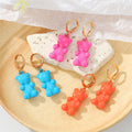 Gold Tone Colorful Resin Gummy Bear Huggie Drop Earrings view 1