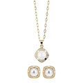 Gold Pearl Square Halo Necklace And Stud Earring Set view 5