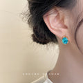 Gold Irregular Bezel Oval Cabochon Stud Earrings Pair view 3