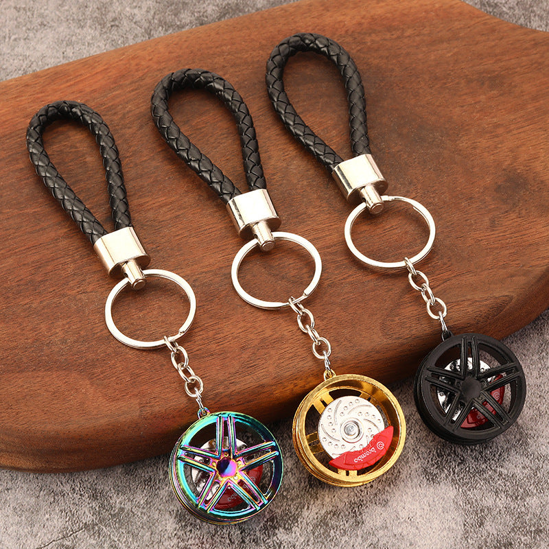 TE37 BBS Wheel Rim Metal Keychain with Brake Disc Accent