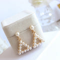 Open Triangle Pearl Look Gold Tone Dangle Stud Earrings view 2