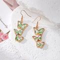 Gold Triple Butterfly Pressed Flower Resin Earrings 6 Colors view 3