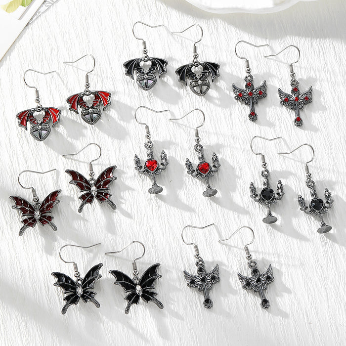 Gothic Bat, Butterfly, Cross and Candelabra Drop Earrings in Eight Designs