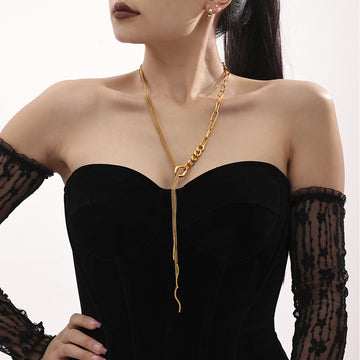 Asymmetric Y-Chain Lariat Necklace With Wave Bar Tassels
