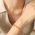 Oval Link Chain Necklace And Bracelet Gold Or Steel view 4