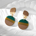 Wood and Resin Round Stud Drop Earrings in Two Designs view 3