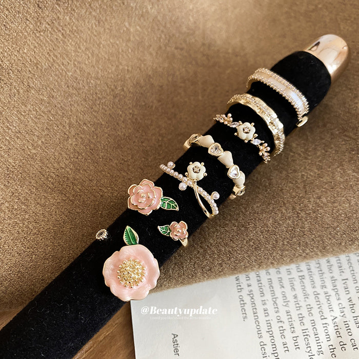 Gold Open Rings Pearl Heart Flower Double Band Styles