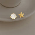 Gold Tone White Shell And Starfish Asymmetric Stud Earrings view 4
