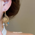 Gold-Tone Seashell And Starfish Pearl Huggie Earrings view 4