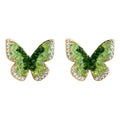 Gold Tone Green Faceted Butterfly Clear Stone Edge Stud Earrings view 5