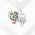 Crowned Shell Effect Cat Brooch With Crystal Body and Flower view 2