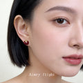 Wine Red Enamel Persimmon Gold-Tone Cap Stud Earrings view 2