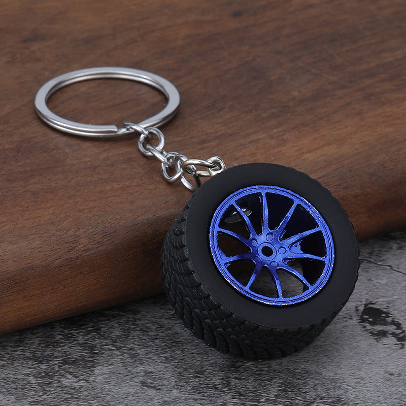 Rubber Car Tire Wheel Keychain Racing Rim Charm for Auto Accessories