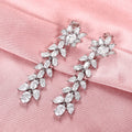 Silver Tone Clear Marquise Leaf Cluster Long Drop Earrings view 3