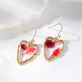 Gold Tone Heart Pressed Flower Resin Hook Earrings view 2