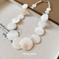 Round Shell Disc Beaded Collar Necklace Four Colors view 2