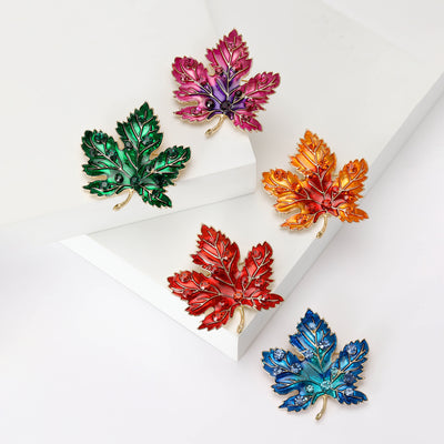 Crystal Maple Leaf Brooch front view on a plain background
