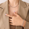 Textured Oval Link Chain Necklace Bracelet Gold Steel Tone Set view 4