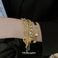 Silver Tone Four Piece Bracelet Stack With Mixed Chain Links view 3