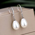 White Metal Teardrop Faux Pearl Drop Earrings Fishhook view 2