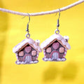 Resin Snow House Drop Earrings Smooth and Flocked Two Styles view 3