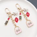 Pink White Red and Black Fashion Charm Keychains with Metal Hardware view 2