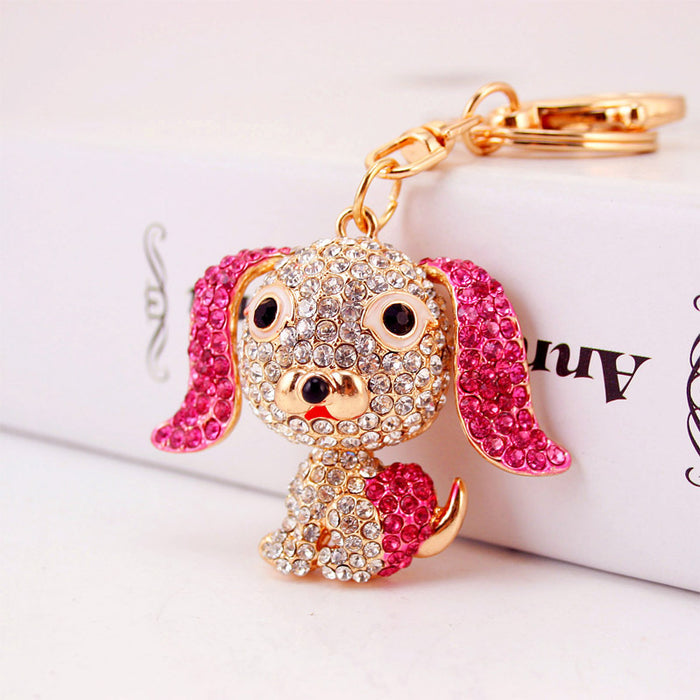 Rhinestone Pug Dog Animal Keychain Car Bag Charm for Women