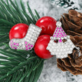 Silver Tone Crystal Stocking And Santa Stud Earrings view 2