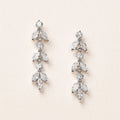 Silver Tone Graduated Leaf Drop Earrings with Clear Stones view 1