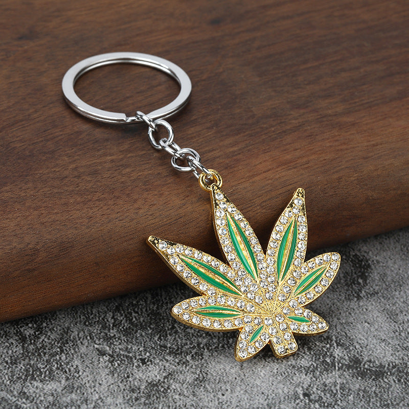 Maple Leaf Rhinestone Keychain with Enamel Detail for Bag Charm