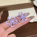 Purple Yellow Blue and Pink Open Flower Stud Earrings view 6