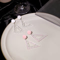 Clear Acrylic Triangle Ruler Drop Earrings Pink White view 1